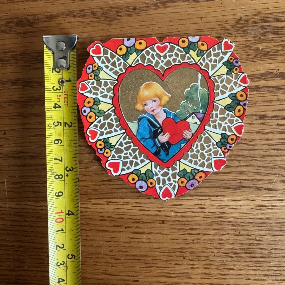 Vintage Valentine Card Boy Sailor Holding Heart Whitman‎ Made Worcester MA